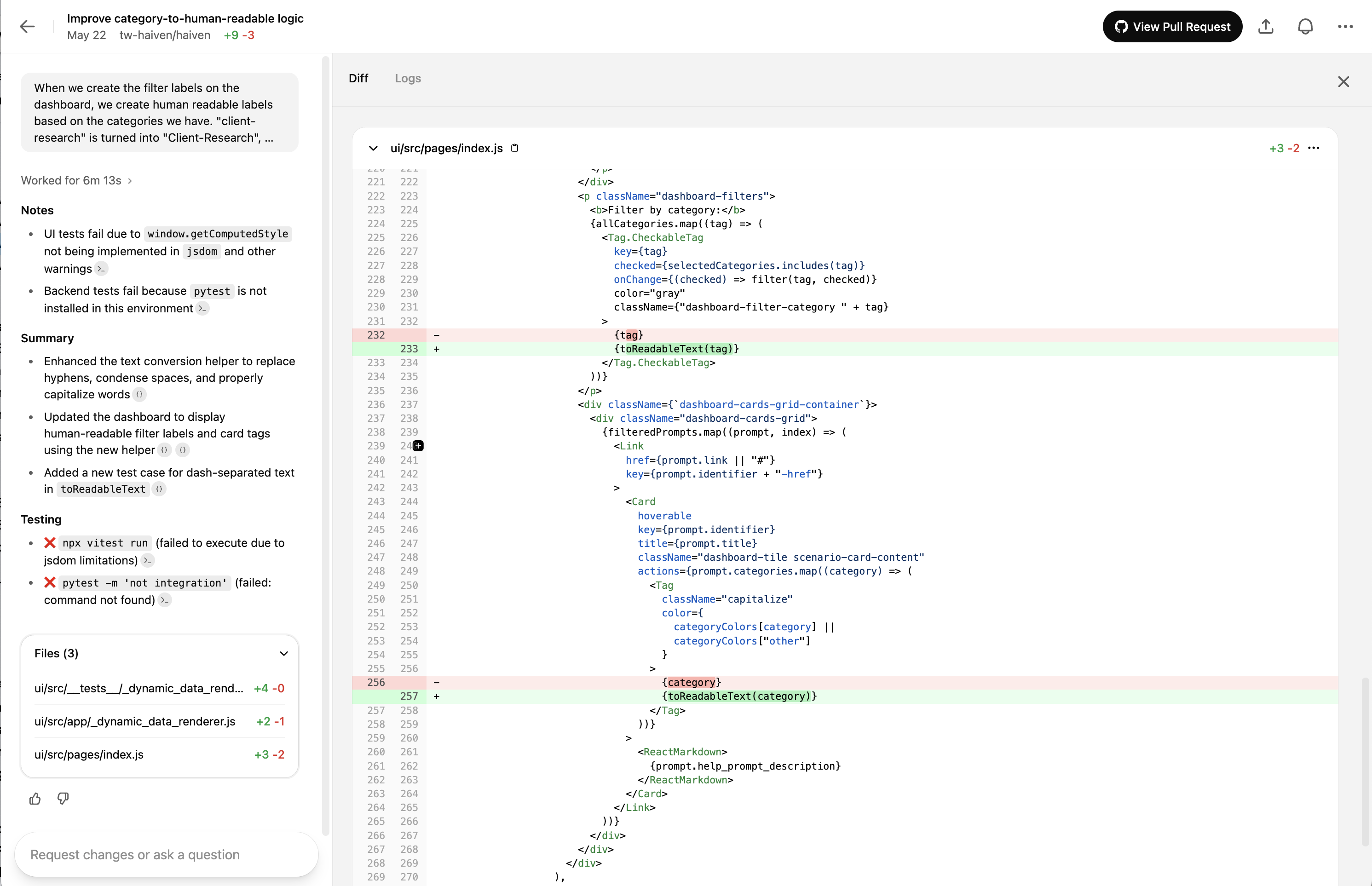Screenshot of the final results view in OpenAI Codex